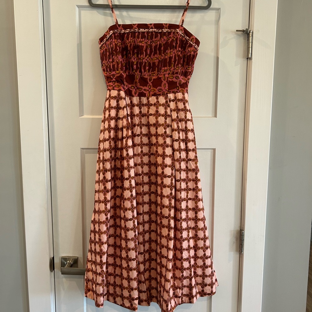 Smocked Bodice Pink Patterned Midi Dress from Red Dress - Picture 8 of 13